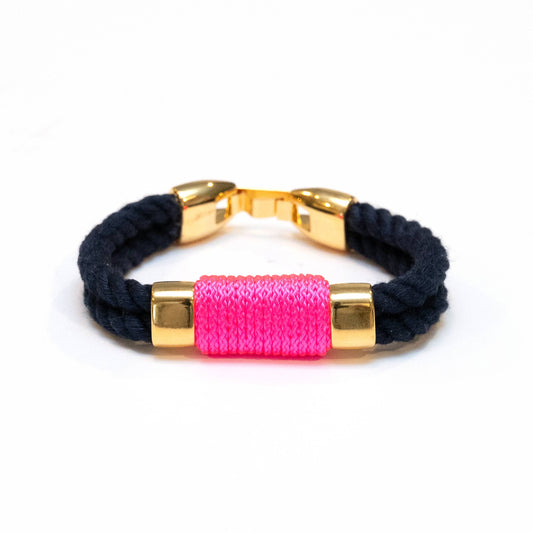 Allison Cole Jewelry - Tremont - Navy/Neon Pink/Gold - Nautical Rope Bracelet: S - PMA Store at the Portland Museum of Art, Maine