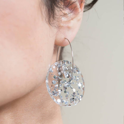 Pamela Coromoto - Circle Earrings -  Big: Clear  Gold sparkle