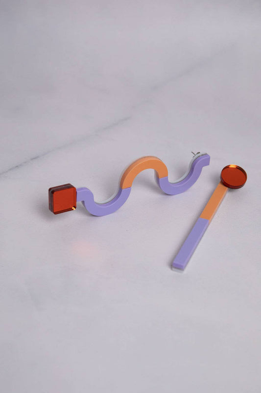 Pamela Coromoto - NEW Memphis Statement Earrings - Bold & unforgettable: Lilac/Salmon
