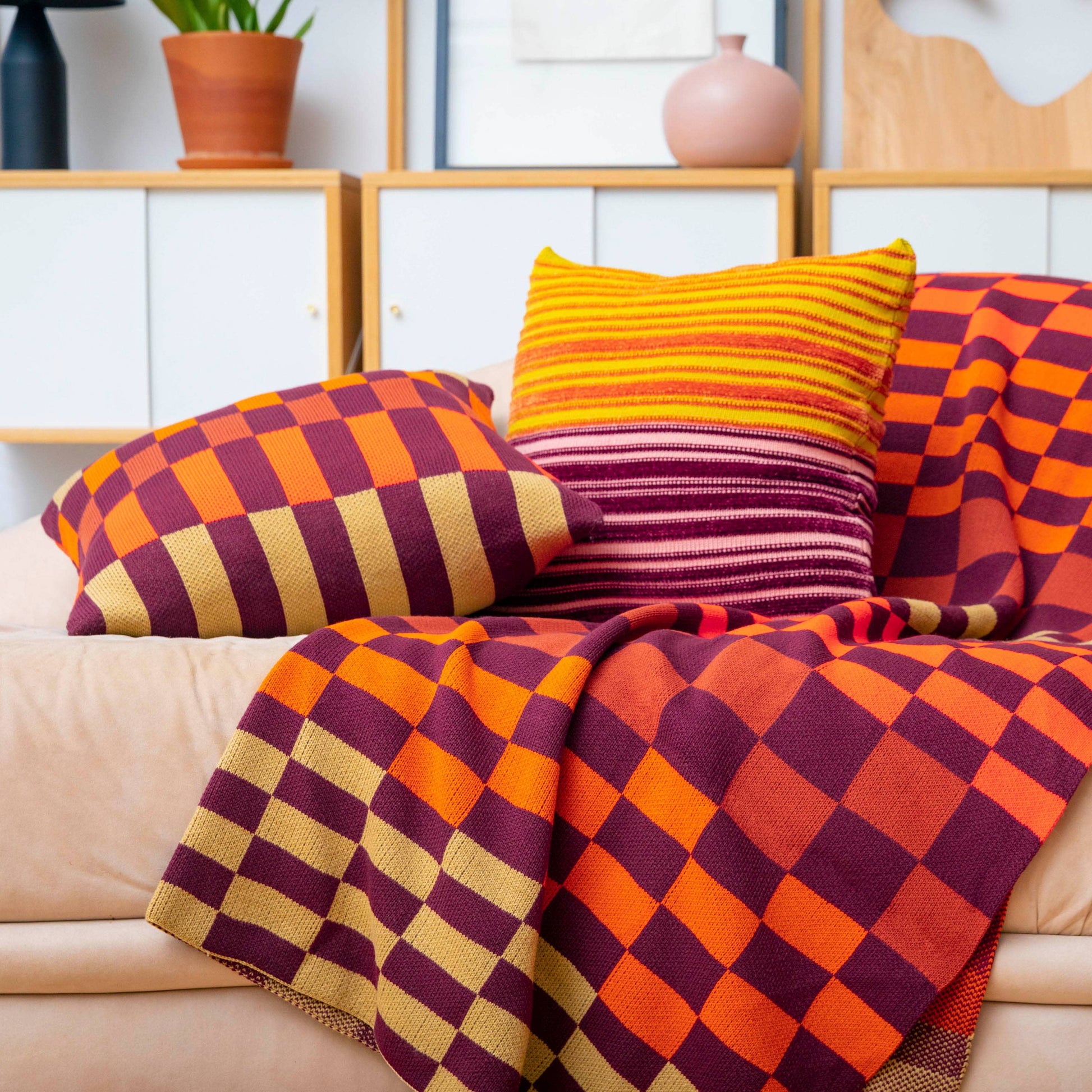 Mosaic Checkerboard Throw: Wine Red - PMA Store at the Portland Museum of Art, Maine