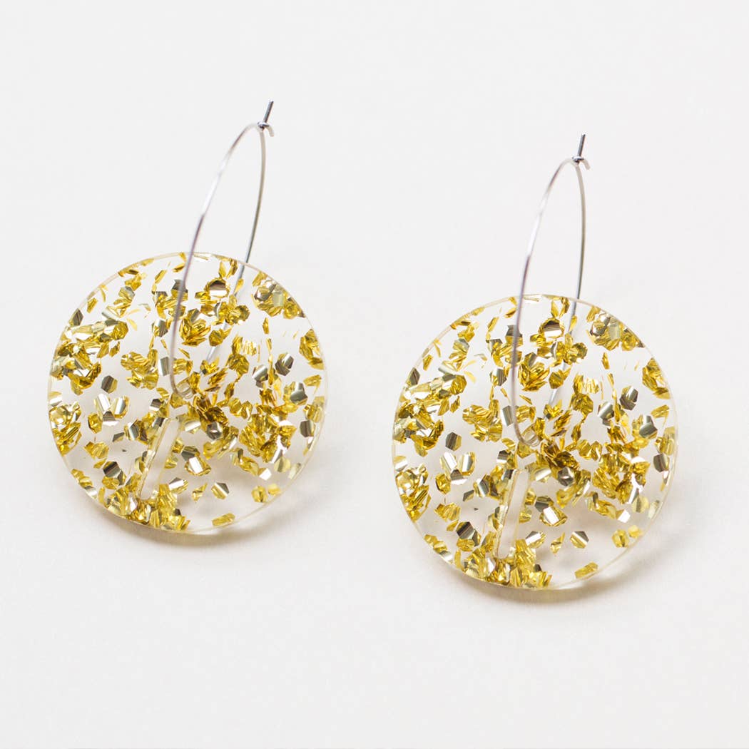 Pamela Coromoto - Circle Earrings -  Big: Clear  Gold sparkle