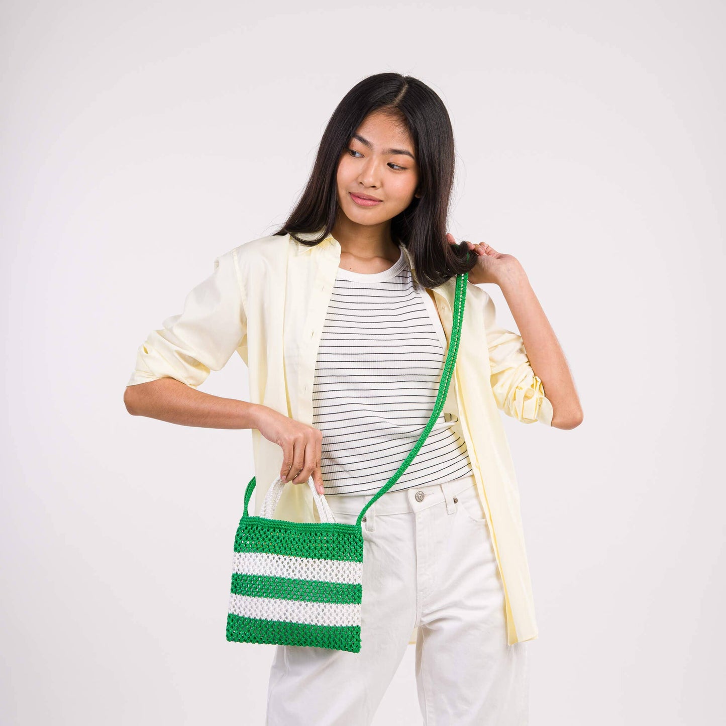 Stripe Raffia Mini Tote: Kelly White - PMA Store at the Portland Museum of Art, Maine