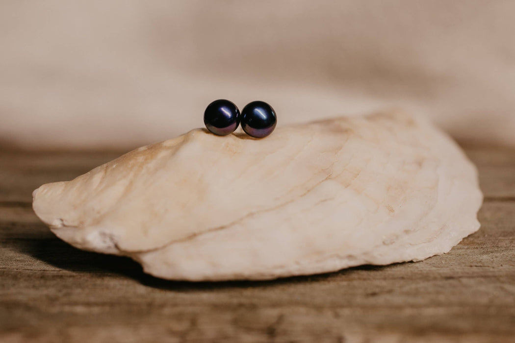 Sea Salt & Silver - Black Pearl Stud Earrings: Medium - PMA Store at the Portland Museum of Art, Maine
