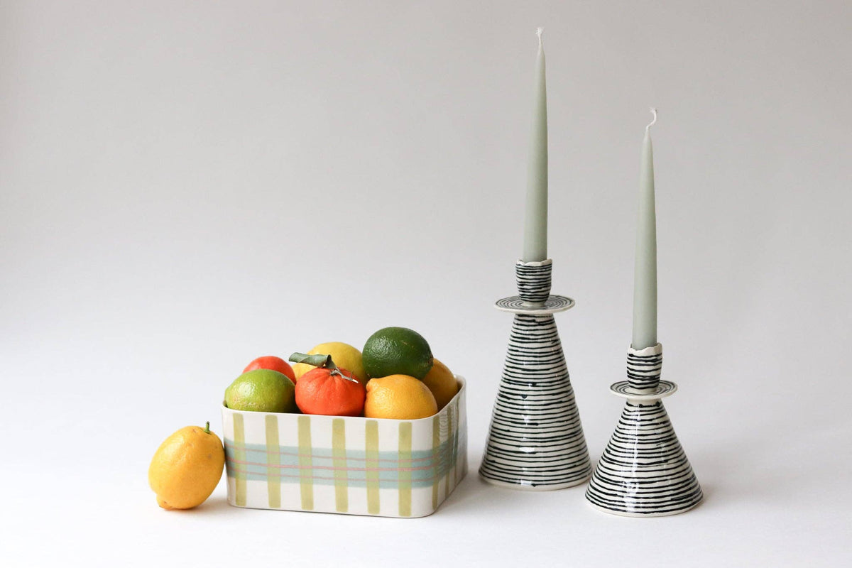 Elizabeth Benotti Ceramics - Everyday Pinched Candlestick Holder: Deep ocean / Tall - PMA Store at the Portland Museum of Art, Maine