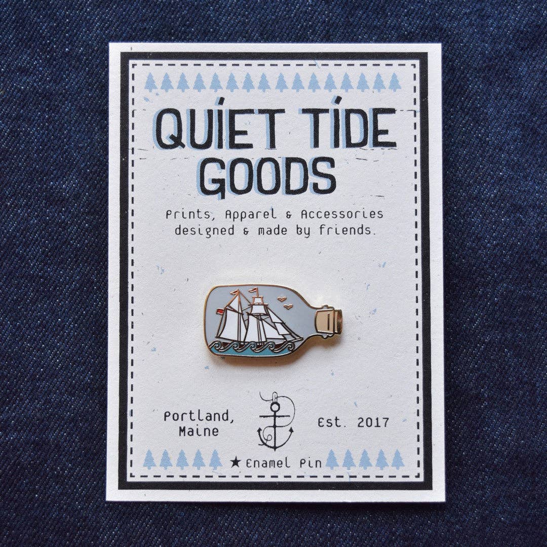 Quiet Tide Goods - Ship in a Bottle Enamel Pin - PMA Store at the Portland Museum of Art, Maine