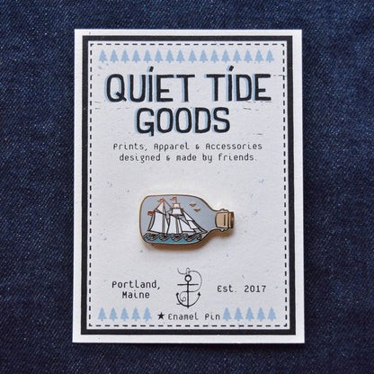 Quiet Tide Goods - Ship in a Bottle Enamel Pin - PMA Store at the Portland Museum of Art, Maine