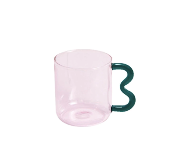 IVORE.GROUP (We cover All Import duty) - Colorful Ear Glass Mug: Amber with Pink Handle - PMA Store at the Portland Museum of Art, Maine
