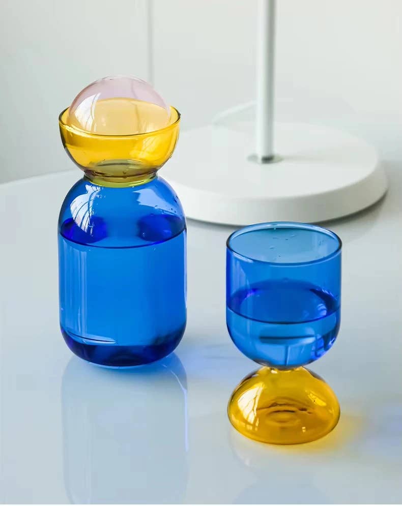 Modern Colorful Art Glass Water Carafe & Cup | Pitcher: Blue Cup - PMA Store at the Portland Museum of Art, Maine