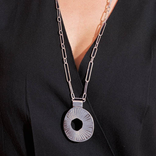 MULXIPLY - Ray Statement Pendant Loop Link Necklace - Sterling Silver - PMA Store at the Portland Museum of Art, Maine