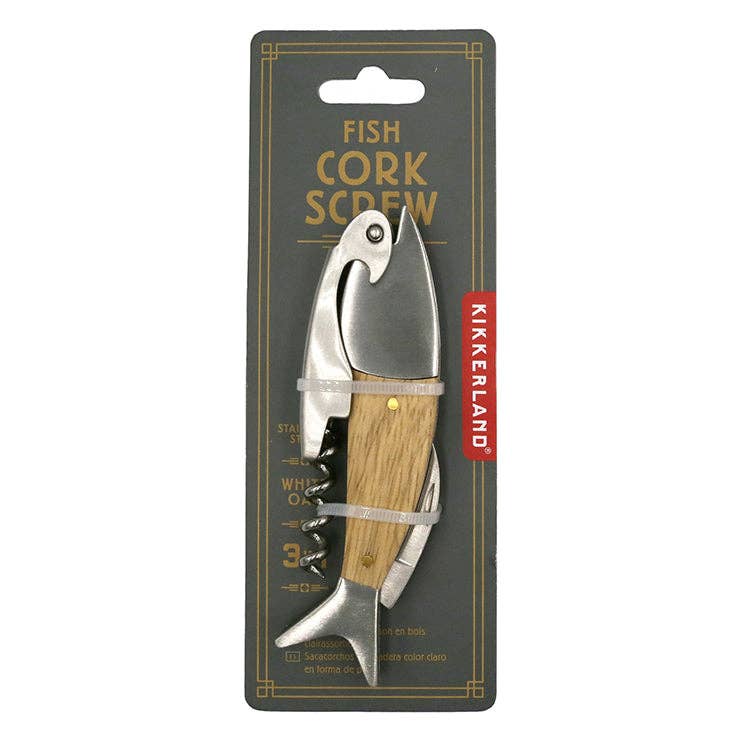 Kikkerland Design Inc - Lightwood Fish Corkscrew - PMA Store at the Portland Museum of Art, Maine