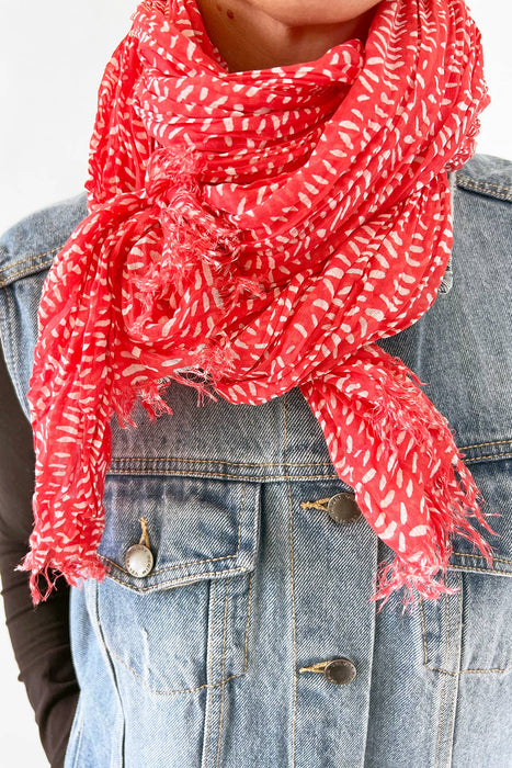 See Design - Cotton Scarf: Wall Red/Khaki