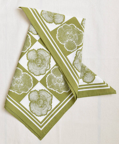 Hearth and Harrow - Tree Ring Bandana - 100% Cotton - Olive Green Print