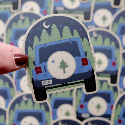 Stuck on Maine - Maine Flag Jeep Sticker: Waterproof Vinyl, Original Design - PMA Store at the Portland Museum of Art, Maine