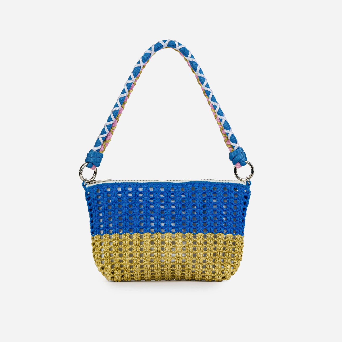 Colorblock Raffia Zip Bag: Golden Olive Cobalt - PMA Store at the Portland Museum of Art, Maine