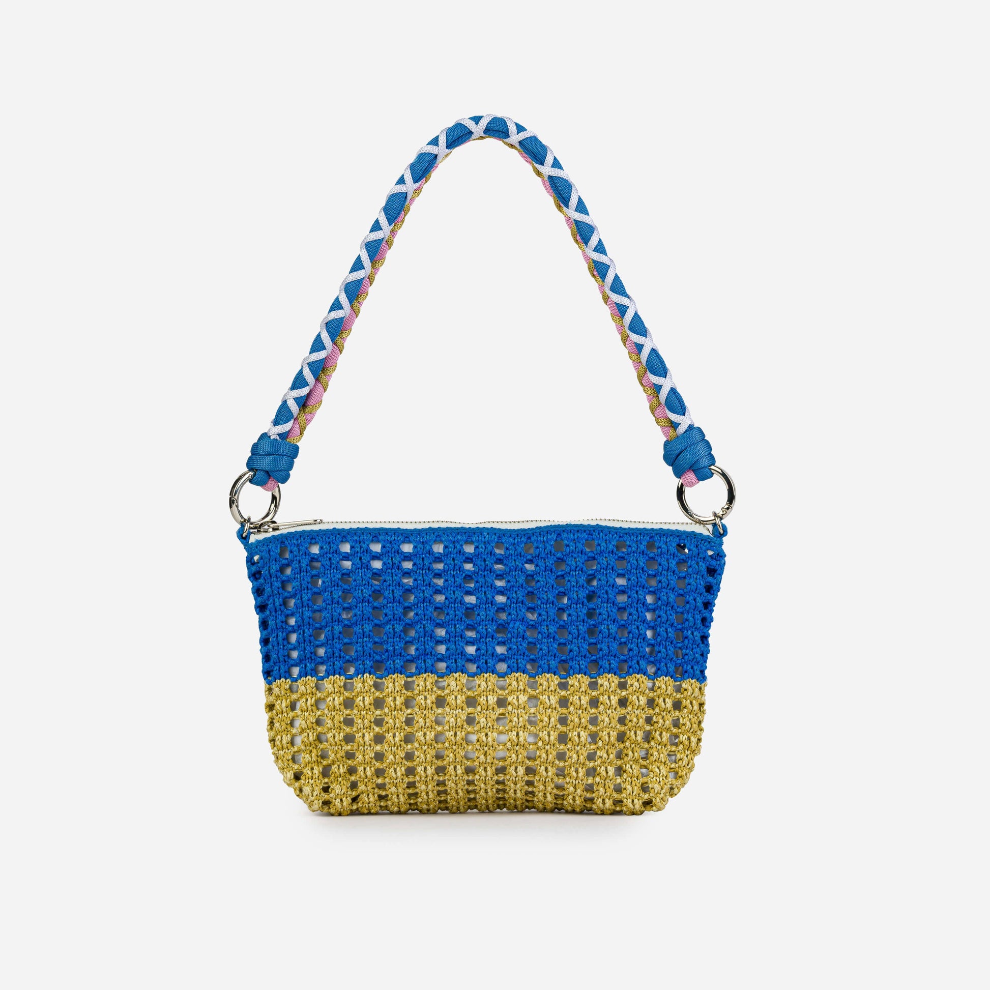 Colorblock Raffia Zip Bag: Golden Olive Cobalt - PMA Store at the Portland Museum of Art, Maine