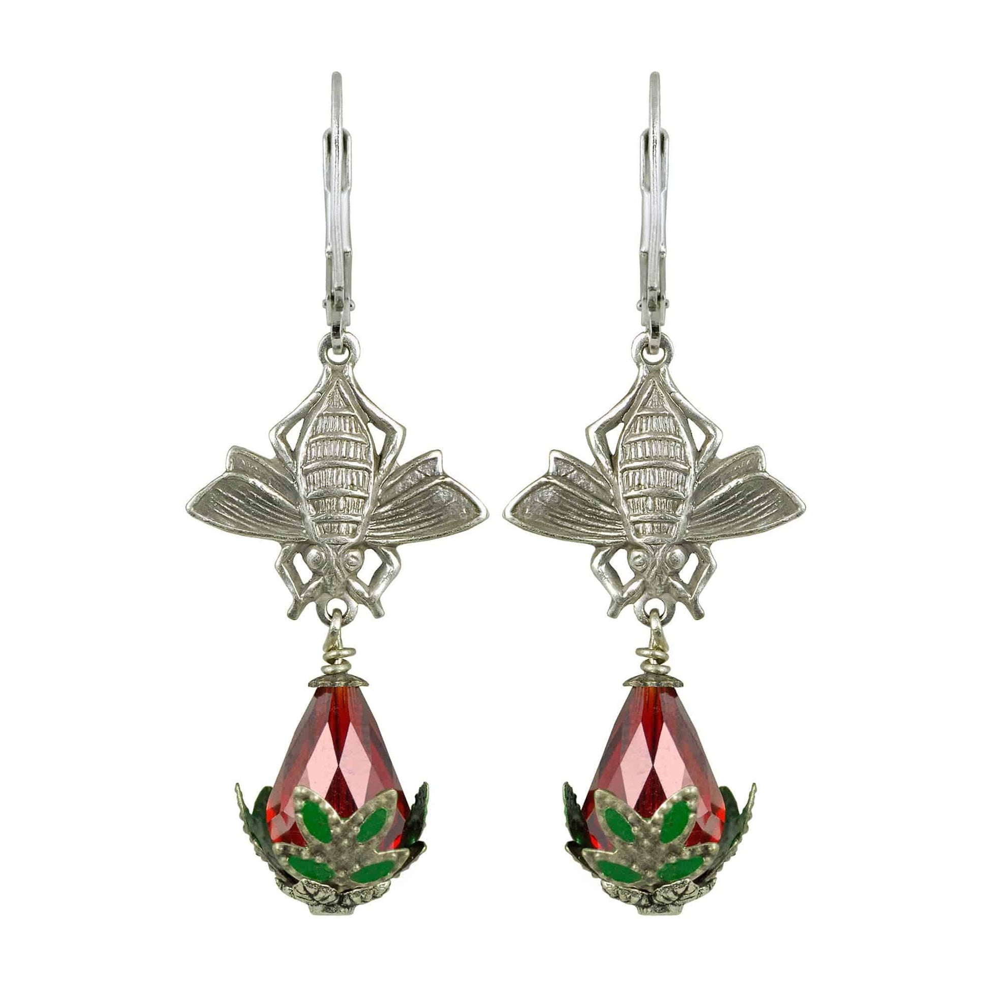 NoMonet - Fairyland: Bee Pollenating a Rosebud Hand Painted Earrings : Gold And Champagne - PMA Store at the Portland Museum of Art, Maine