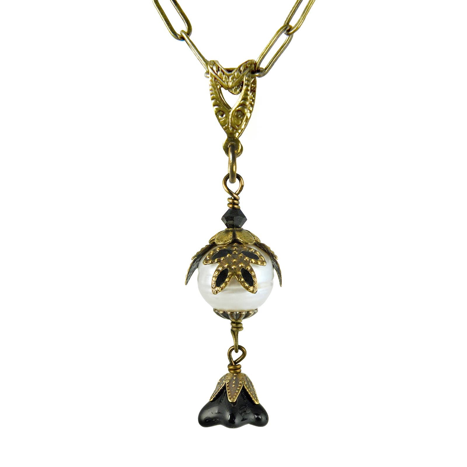 Fairyland: Pearl & Flower Crystal Hand Painted Necklace: Gold and Turquoise - PMA Store at the Portland Museum of Art, Maine
