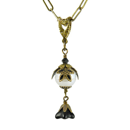 Fairyland: Pearl & Flower Crystal Hand Painted Necklace: Gold and Turquoise - PMA Store at the Portland Museum of Art, Maine