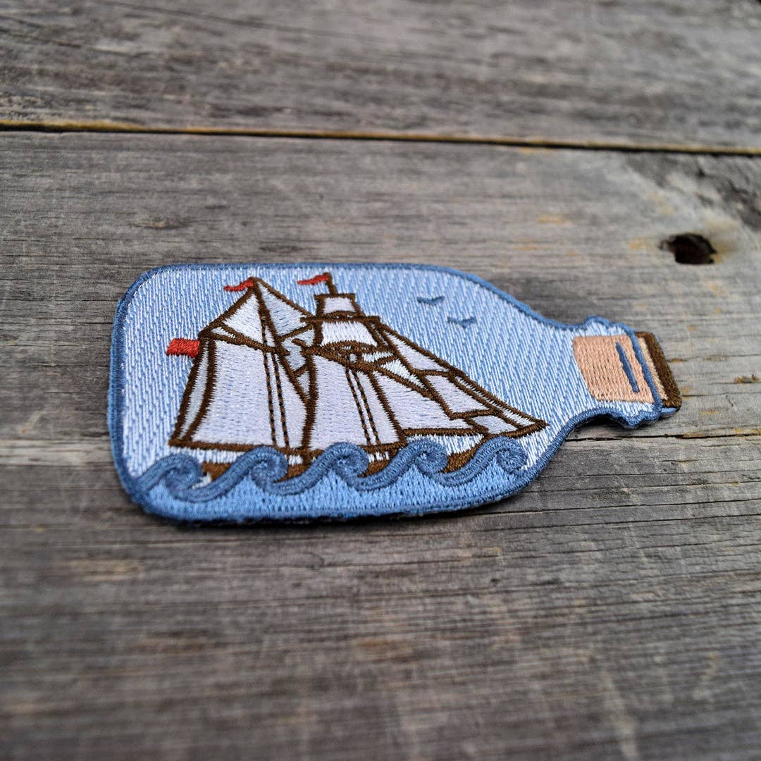 Quiet Tide Goods - Ship in a Bottle Embroidered Patch - PMA Store at the Portland Museum of Art, Maine