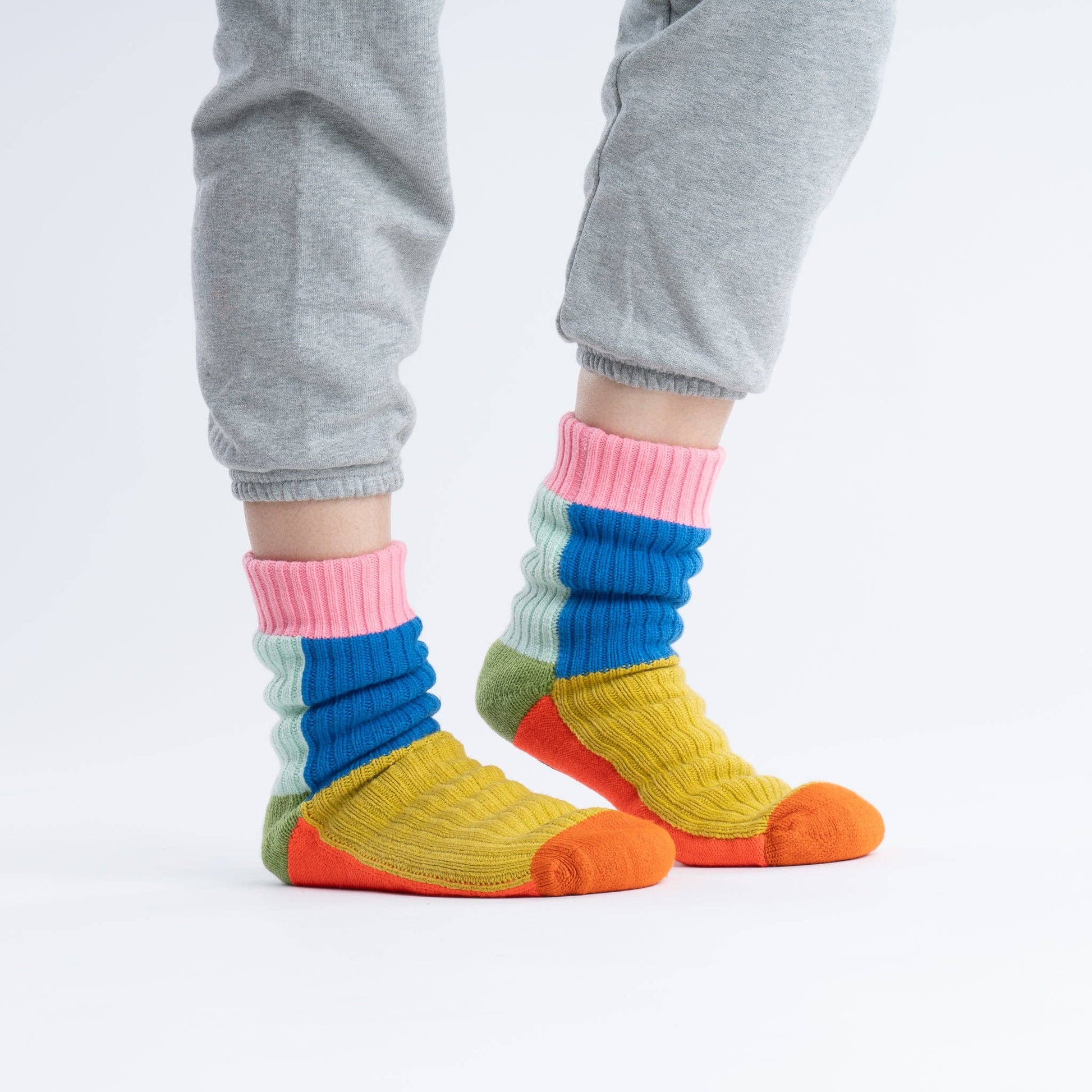 Kaleidoscope Knit House Socks: Olive Cobalt / S/M - W 6-9<br>M 5-7.5 - PMA Store at the Portland Museum of Art, Maine