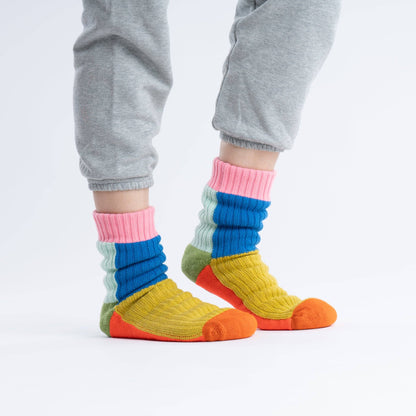 Kaleidoscope Knit House Socks: Olive Cobalt / S/M - W 6-9<br>M 5-7.5 - PMA Store at the Portland Museum of Art, Maine