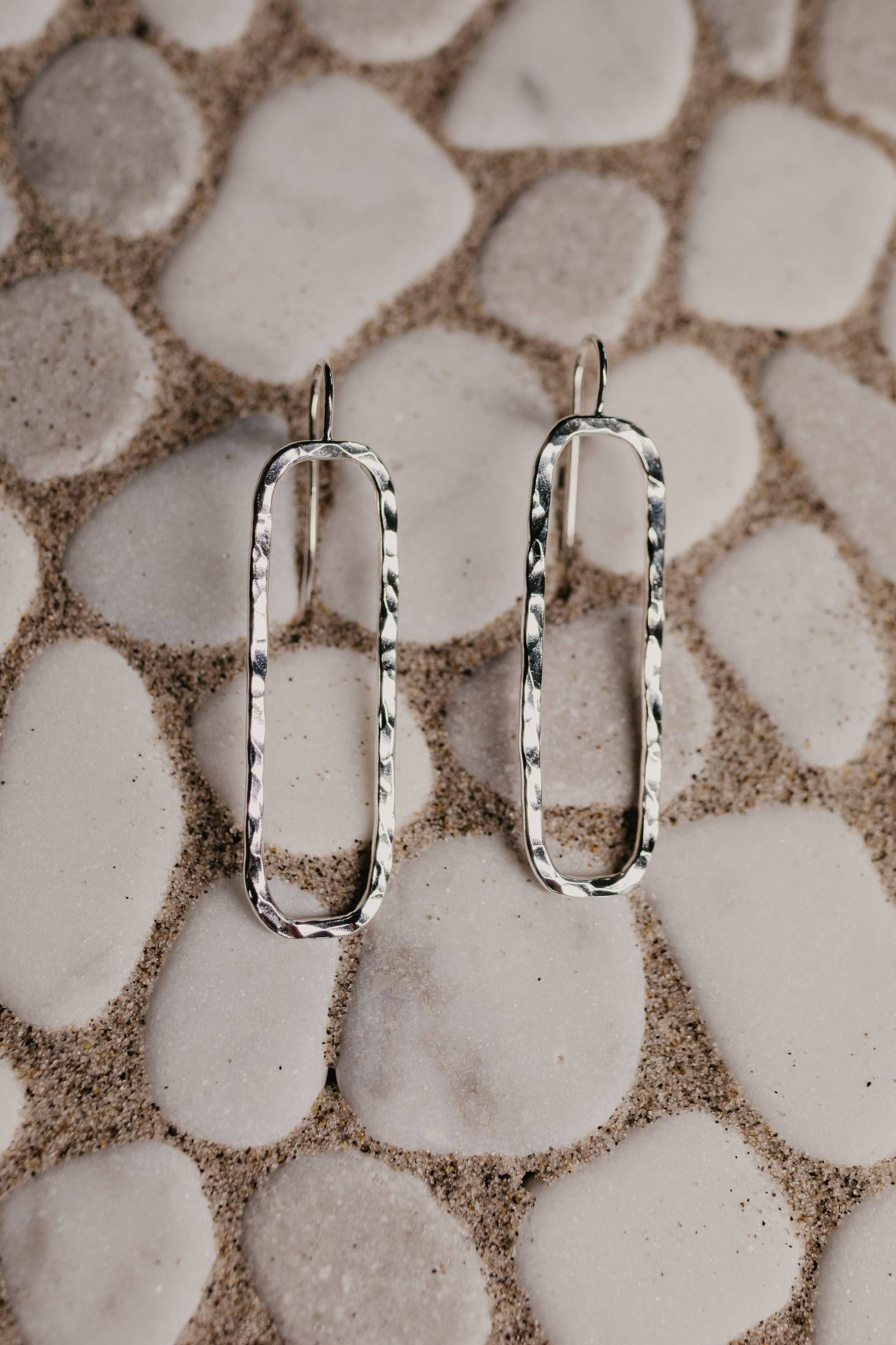 Sea Salt & Silver - Hammered Rectangle Drop Earrings - PMA Store at the Portland Museum of Art, Maine