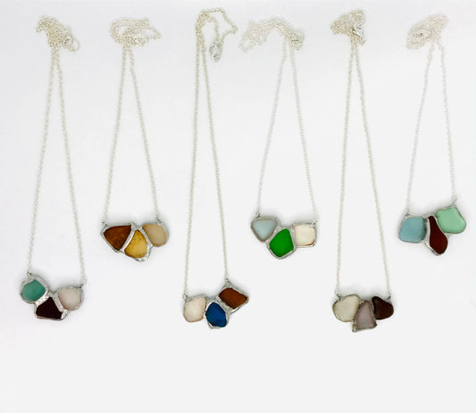 Cyn Elizabeth Studios - Shoreline Souvenir Sea Glass Necklace: Carded on white cardstock - PMA Store at the Portland Museum of Art, Maine
