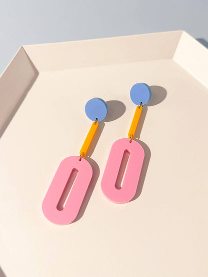 Combinist Goods - Oval Drop Earrings: Blue | Mango | Pink