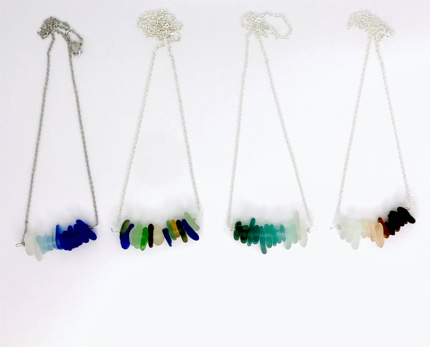 Cyn Elizabeth Studios - The Sea Bar- Sea Glass Statement Necklace: Carded on white cardstock - PMA Store at the Portland Museum of Art, Maine