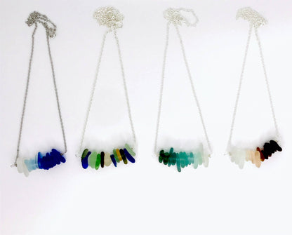 Cyn Elizabeth Studios - The Sea Bar- Sea Glass Statement Necklace: Carded on white cardstock - PMA Store at the Portland Museum of Art, Maine