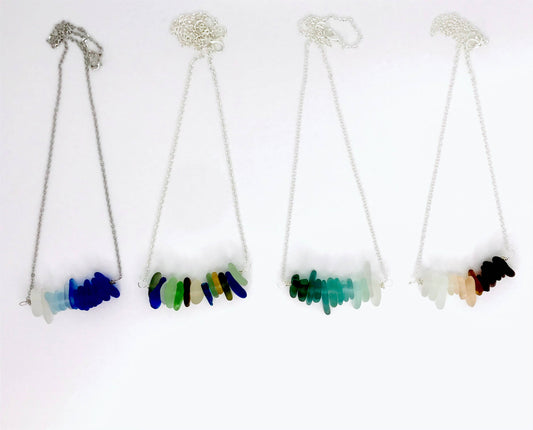 Cyn Elizabeth Studios - The Sea Bar- Sea Glass Statement Necklace: Carded on white cardstock - PMA Store at the Portland Museum of Art, Maine