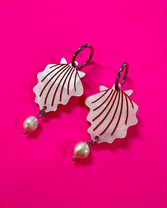 Pink Shell with Pearl Earrings
