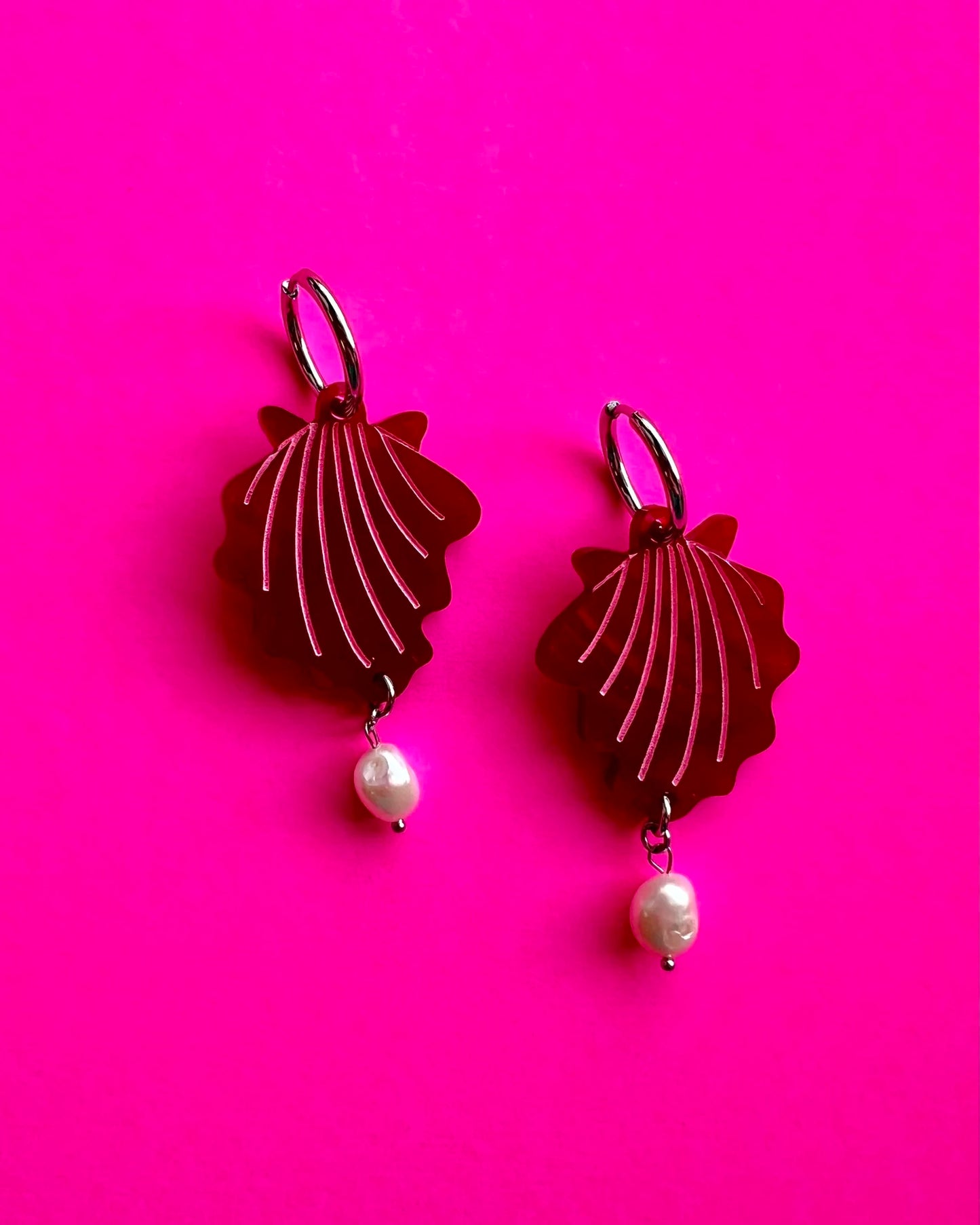 Plum Shell with Pearl Earrings
