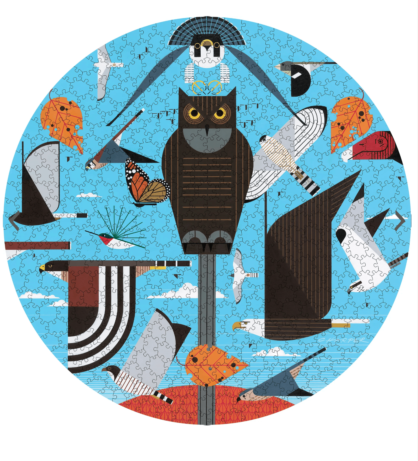 Charley Harper: Hawk Mountain 500-Piece Circular Jigsaw Puzzle - PMA Store at the Portland Museum of Art, Maine