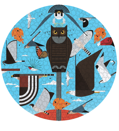 Charley Harper: Hawk Mountain 500-Piece Circular Jigsaw Puzzle - PMA Store at the Portland Museum of Art, Maine
