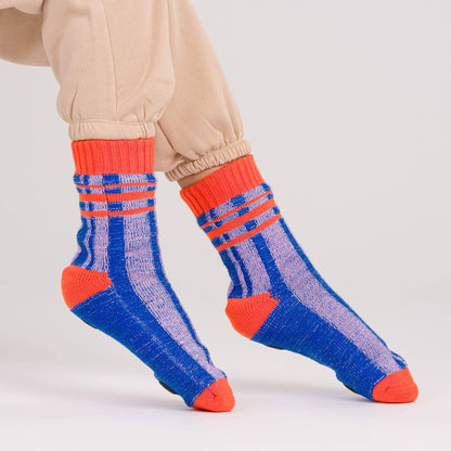 Plaid Stripe House Socks: Pink Red / S/M - W 6-9<br>M 5-7.5 - PMA Store at the Portland Museum of Art, Maine