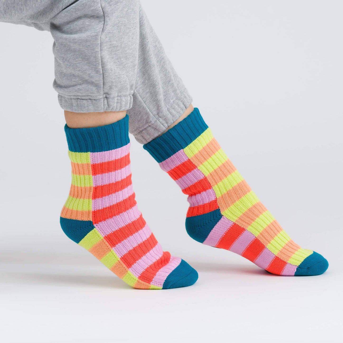 Super Stripe Knit House Socks: Poppy Lilac / L/XL - W 9.5-12.5<br>M 8-11 - PMA Store at the Portland Museum of Art, Maine