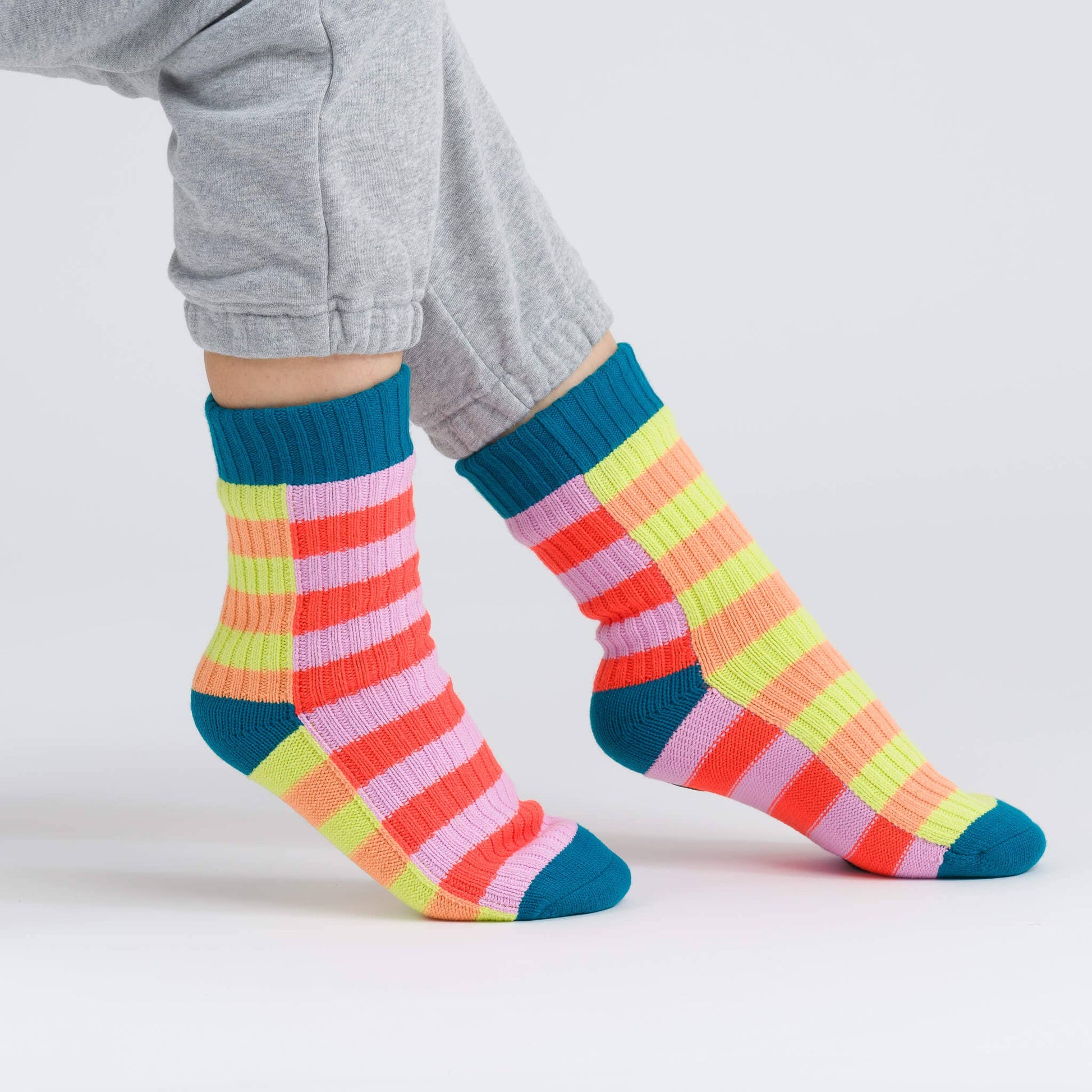 Super Stripe Knit House Socks: Poppy Lilac / L/XL - W 9.5-12.5<br>M 8-11 - PMA Store at the Portland Museum of Art, Maine