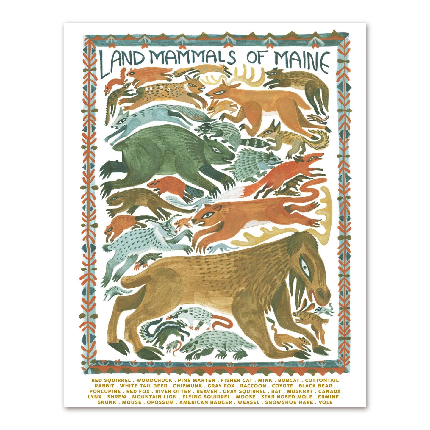 Lin Snow Art - Land Mammals of Maine Print - PMA Store at the Portland Museum of Art, Maine
