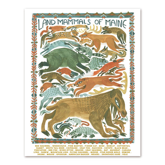 Lin Snow Art - Land Mammals of Maine Print - PMA Store at the Portland Museum of Art, Maine