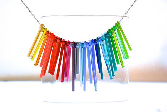 Krista Bermeo Studio - Fosforo Necklace: Corona: Artist's Choice -- Warm Palette / 16" sterling chain / White sterling silver - PMA Store at the Portland Museum of Art, Maine