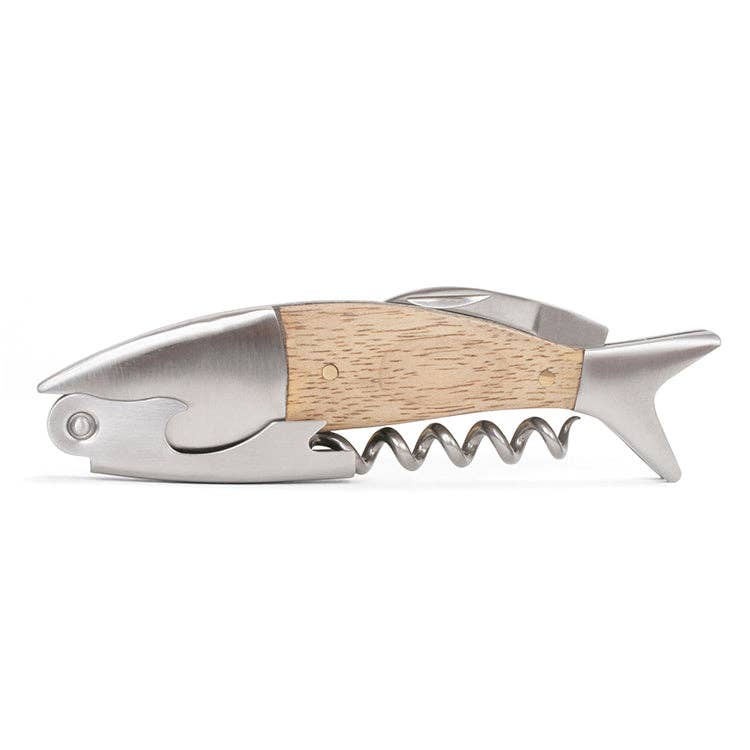 Kikkerland Design Inc - Lightwood Fish Corkscrew - PMA Store at the Portland Museum of Art, Maine