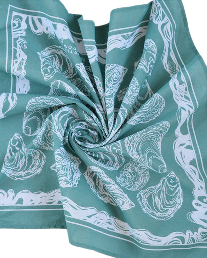 Hearth and Harrow - Oyster Bandana - 100% Cotton - Hand Printed - Green Teal - PMA Store at the Portland Museum of Art, Maine