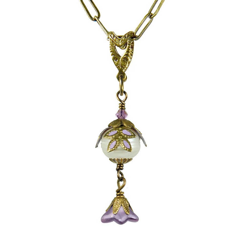 Fairyland: Pearl & Flower Crystal Hand Painted Necklace: Gold and Turquoise - PMA Store at the Portland Museum of Art, Maine