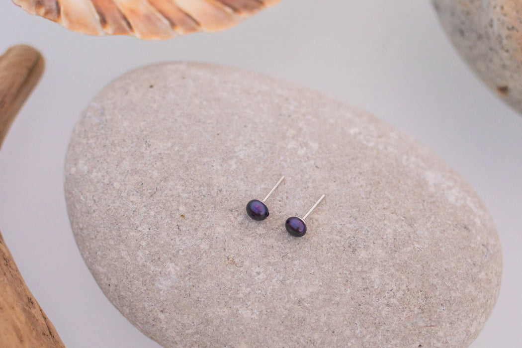 Sea Salt & Silver - Black Pearl Stud Earrings: Medium - PMA Store at the Portland Museum of Art, Maine