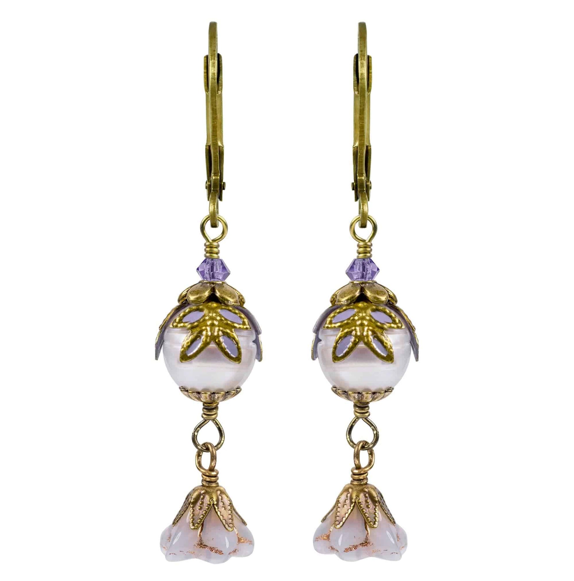 NoMonet - Fairyland: Pearl & Flower Crystal Hand-Painted Drop Earrings: Gold And Black - PMA Store at the Portland Museum of Art, Maine