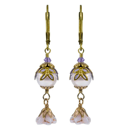 NoMonet - Fairyland: Pearl & Flower Crystal Hand-Painted Drop Earrings: Gold And Black - PMA Store at the Portland Museum of Art, Maine