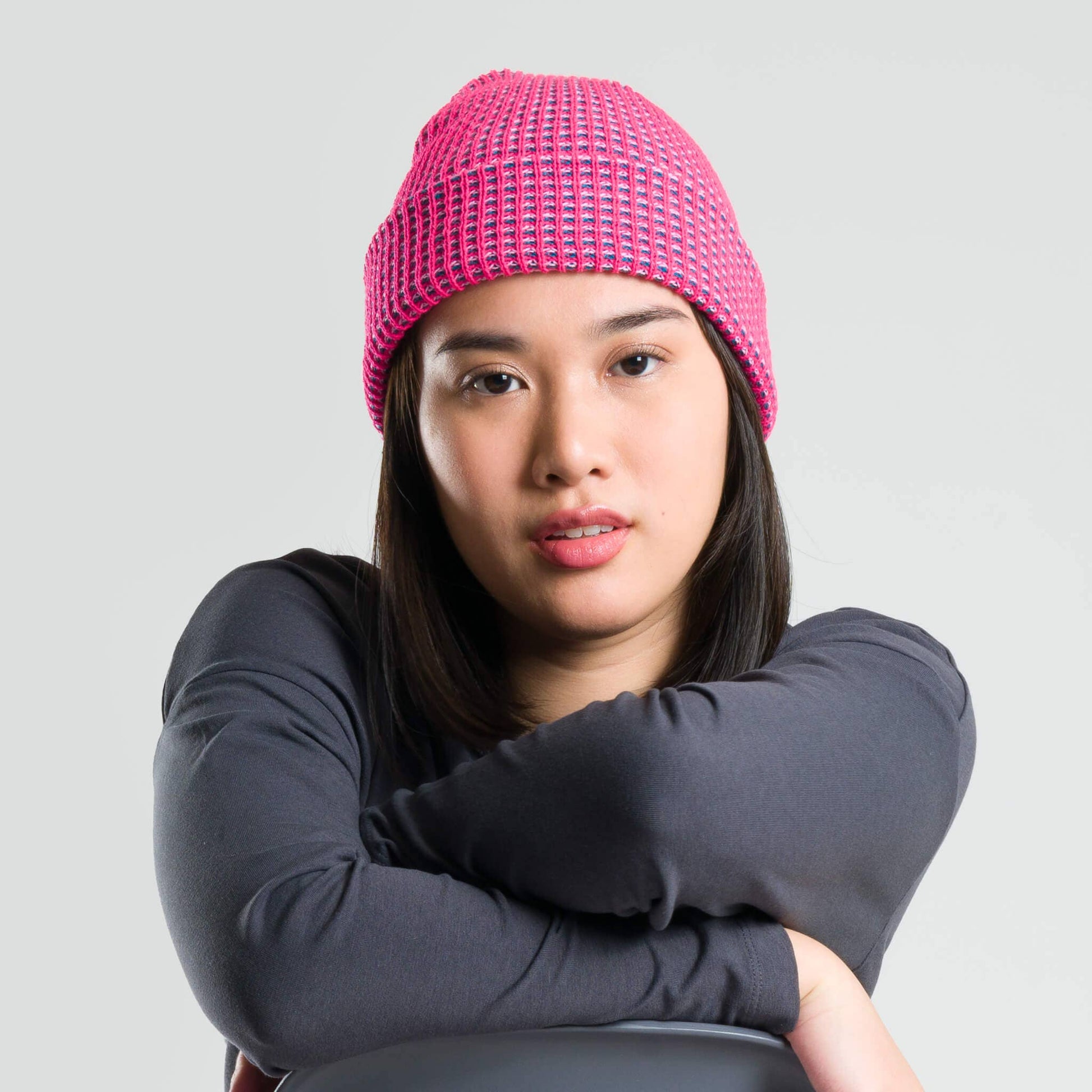 Simple Grid Knit Beanie: Lime Pink - PMA Store at the Portland Museum of Art, Maine