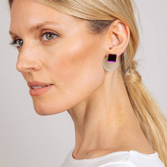 Pamela Coromoto - Glare Mini Earrings: Jade and Purple Mirror