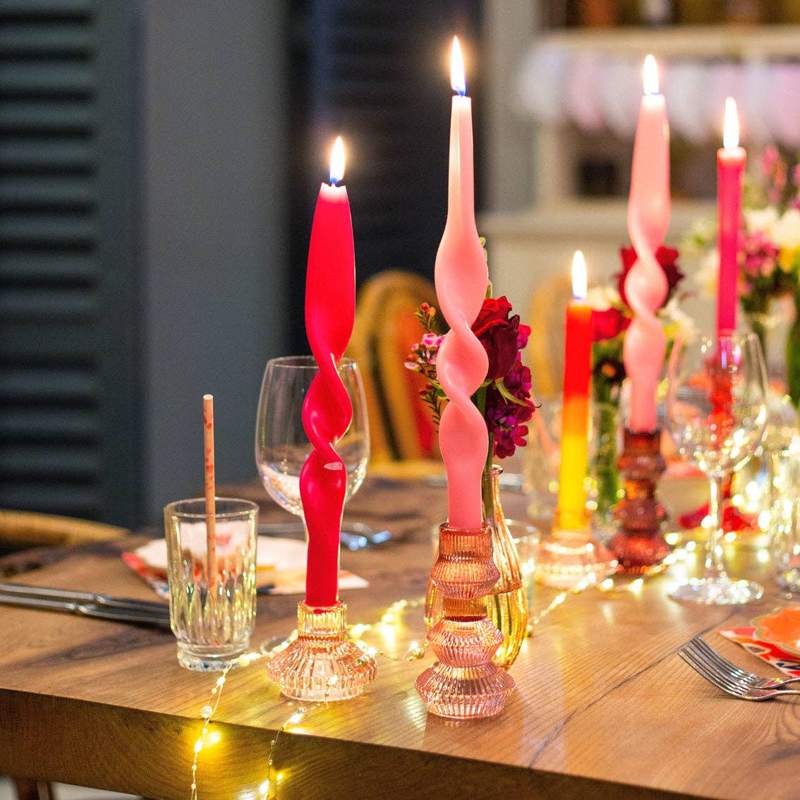 Talking Tables USA - Home, Birthday, Games & Seasonal Decor - Pink Glass Candlestick Holder | Summer Gifts |